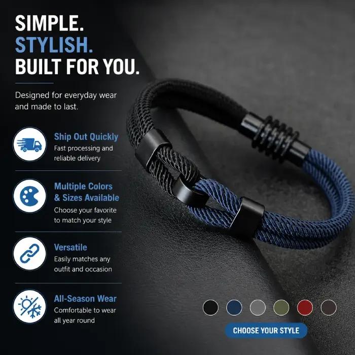 Nouveau Bracelet à fil bicolore pour hommes