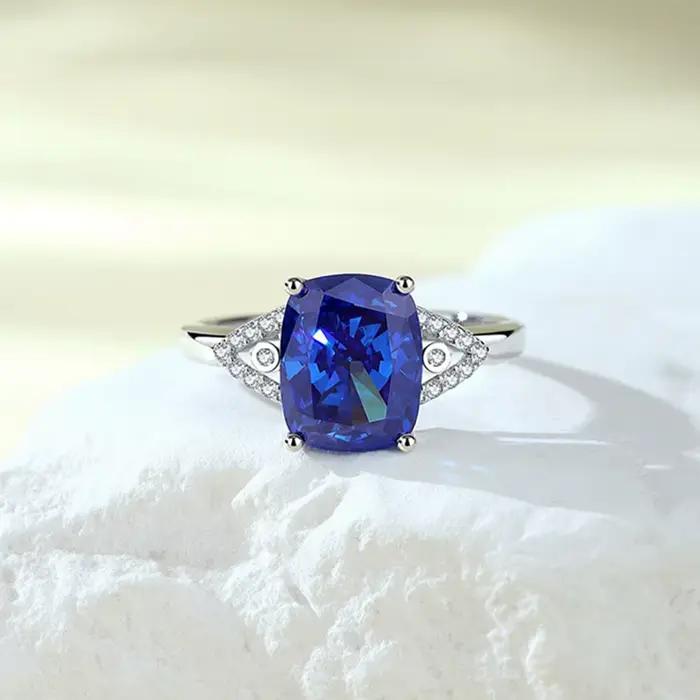 Vinregem 8*10 MM émeraude saphir haute teneur en carbone diamant gemmes bague pour les femmes 925 en argent Sterling bijoux fins cadeaux d'anniversaire