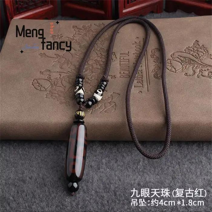 Chaîne de pull en agate naturelle perles de ciel à neuf yeux style ethnique rétro pendentif bijoux simples à la mode cadeau de vacances pour couple