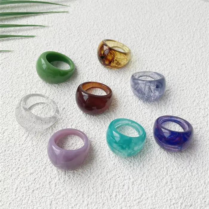 UJBOX – bague en gelée acrylique florale multicolore