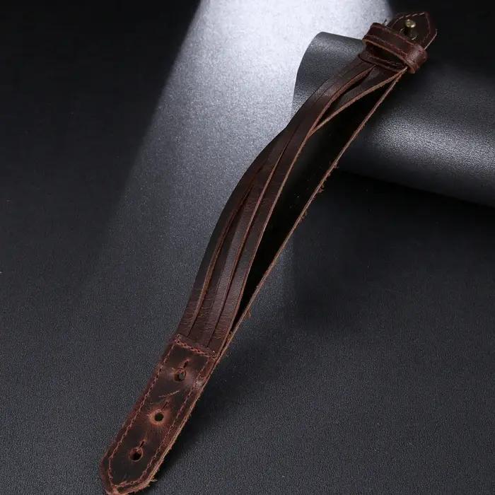 2025 tendance bijoux Vintage tissé à la main multicouche en cuir Bracelet manchette large