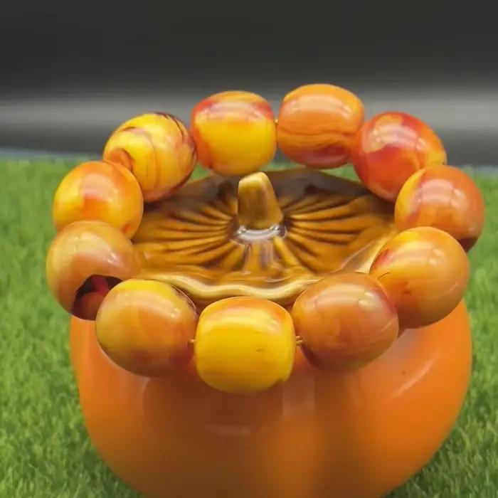 Bracelet Ovale en Ambre Jaune et Rouge Élégant Simple Pour Femmes Occasions Spéciales Durables Harmonieux