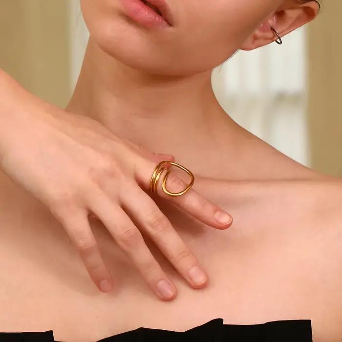 E.B.belle-Bague à Lignes Géométriques Déformées pour Femme