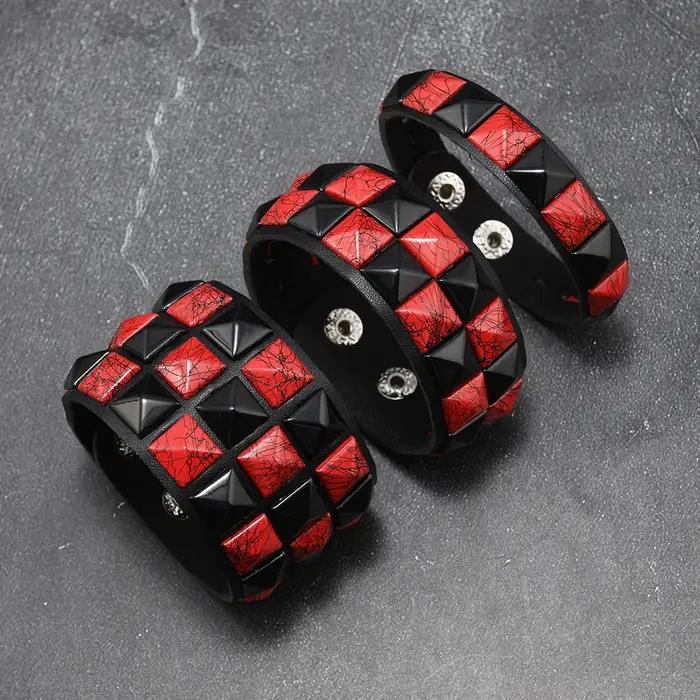 3 pièces/ensemble mode Rivets contrastés poignet en cuir amitié grand Bracelet large pour homme femme boucle Vintage Punk bijoux