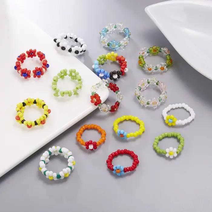 Nouvelles bagues coréennes en perles colorées à fleurs de marguerite