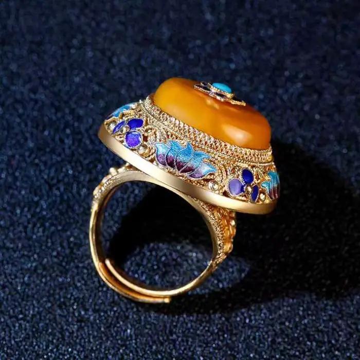Bagues en porcelaine et émail lotus pour femmes