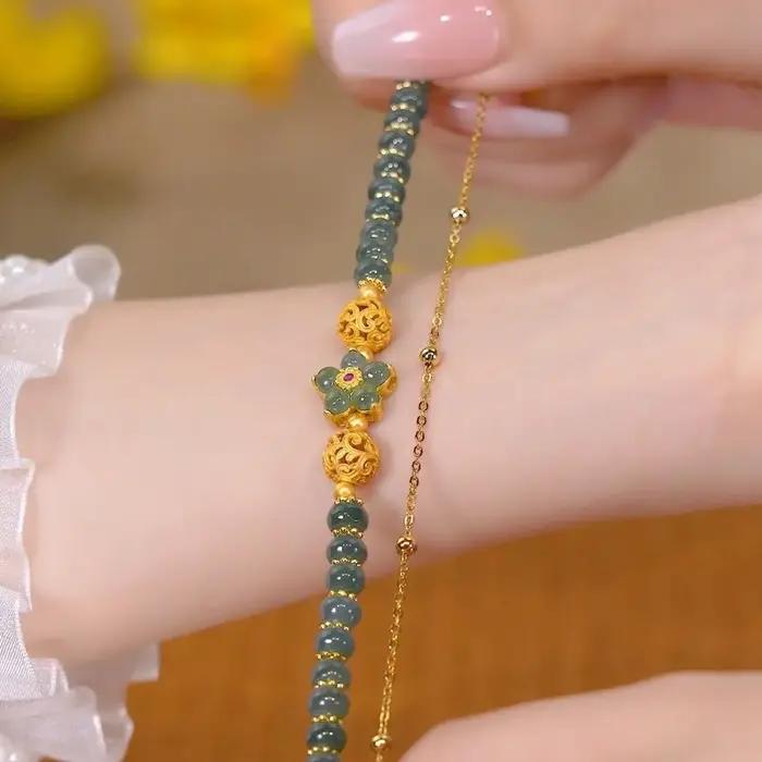 Bracelet en corde rouge d'hortensia pour fille