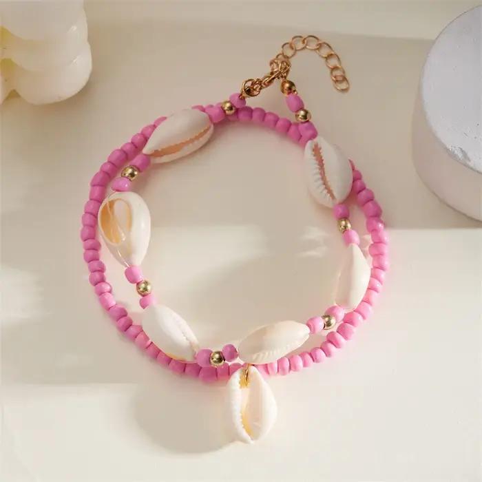 Chevillères en coquillages naturels avec perles en résine pour femmes, chaînes de cheville pieds nus pour été et plage, bijoux de pied élégants et originaux
