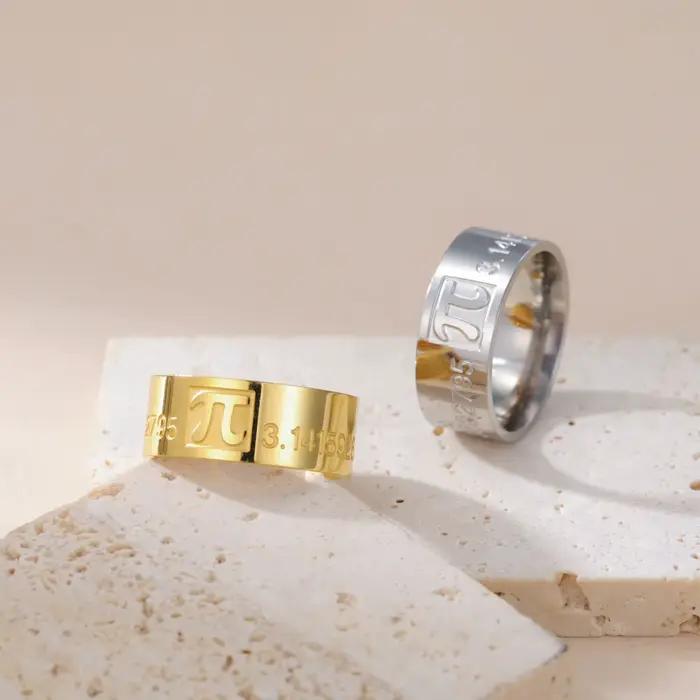 Skyrim-Anneau de symboles mathématiques Pi pour hommes et femmes, matiques en acier inoxydable, 8mm de large, lettre grecque, cadeau d'amoureux des mathématiques, 3.14159