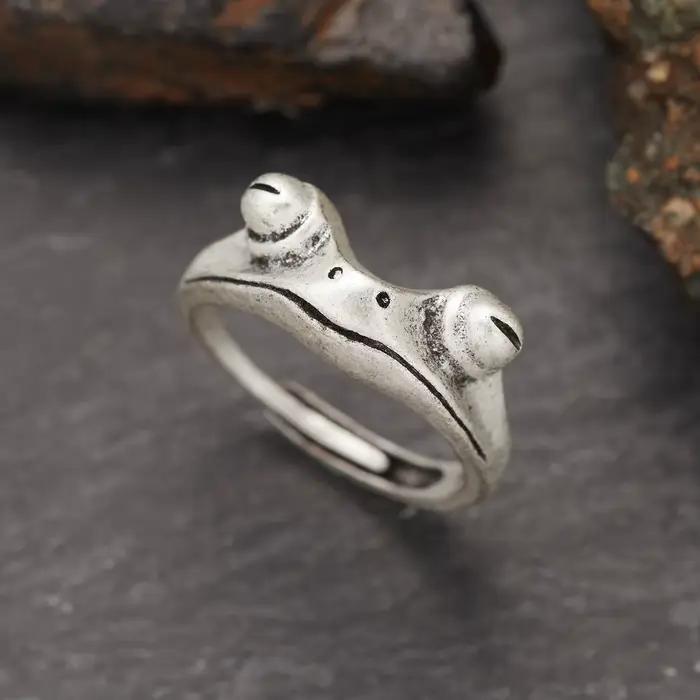 Bague gothique en forme de grenouille pour hommes et femmes, Vintage, œil bleu, couleur argent, anneau Animal, ouvert, ajustable, Hip Hop, bijoux, cadeau