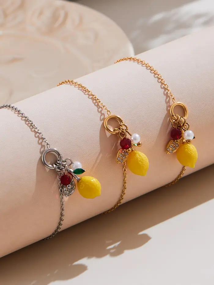 Nivora délicat zircon cubique résine citron pendentif collier bagues boucles d'oreilles pour femmes en acier inoxydable bijoux de charme de mariage