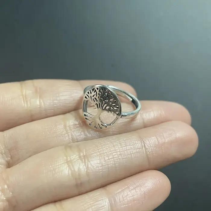 Bague en argent sterling 925 sertie de l'arbre de vie design creux pour femmes occasions spéciales bijoux viking