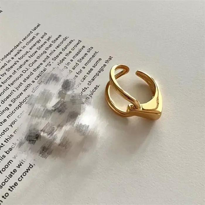 ANENJERY – bague géométrique pour femmes, anneau à ligne asymétrique lisse, Goden français, couleur