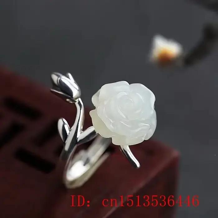 Bague réglable en argent 925, fleur de Jade Hetian blanc, bijoux, breloque en Zircon, cadeaux, amule