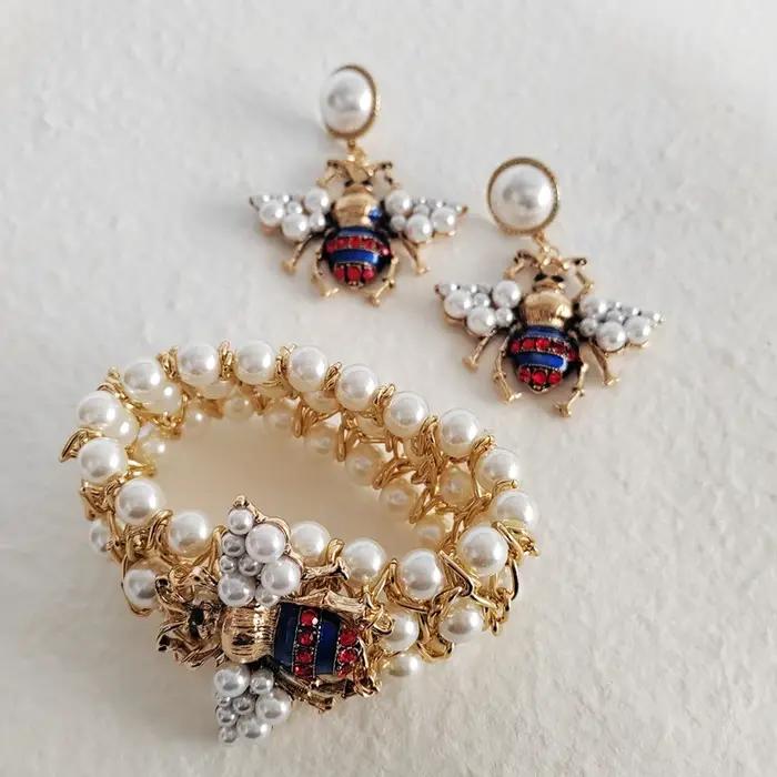 Ensemble de bijoux en cristal bleu marine pour femme, collier pendentif perle, boucle d'oreille et b