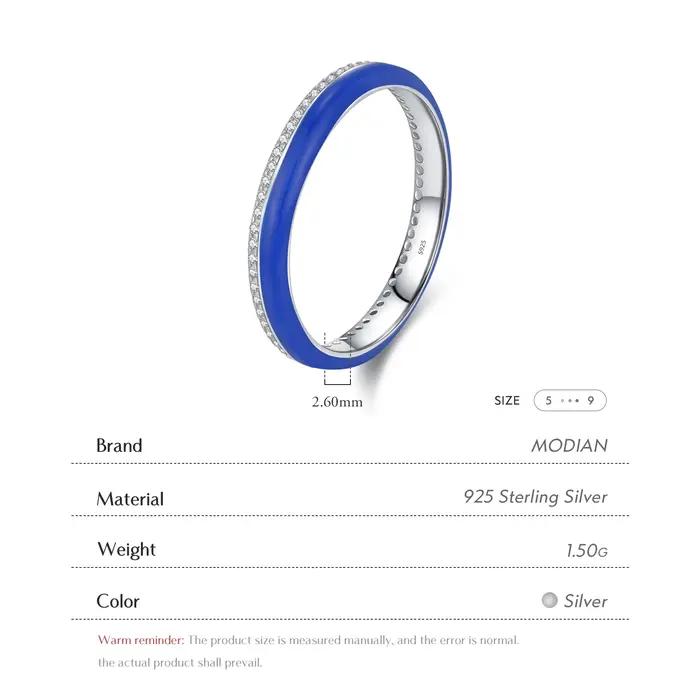 Bague en argent sterling 925 sertie de zirconium blanc et émail bleu pour femmes, bagues de fête empilables, bijoux finement travaillés, alliance de mariage pour occasions spéciales