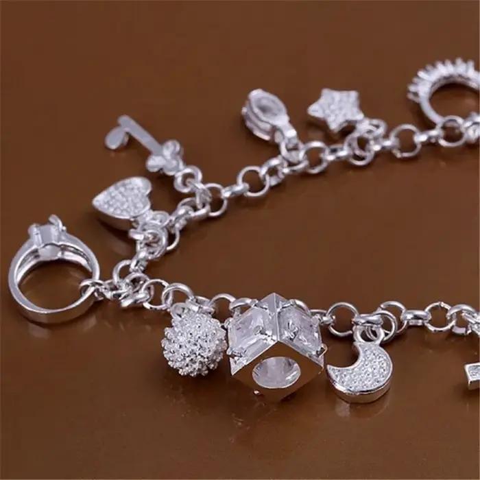 Bracelet tendance en argent sterling 925 avec breloques colorées