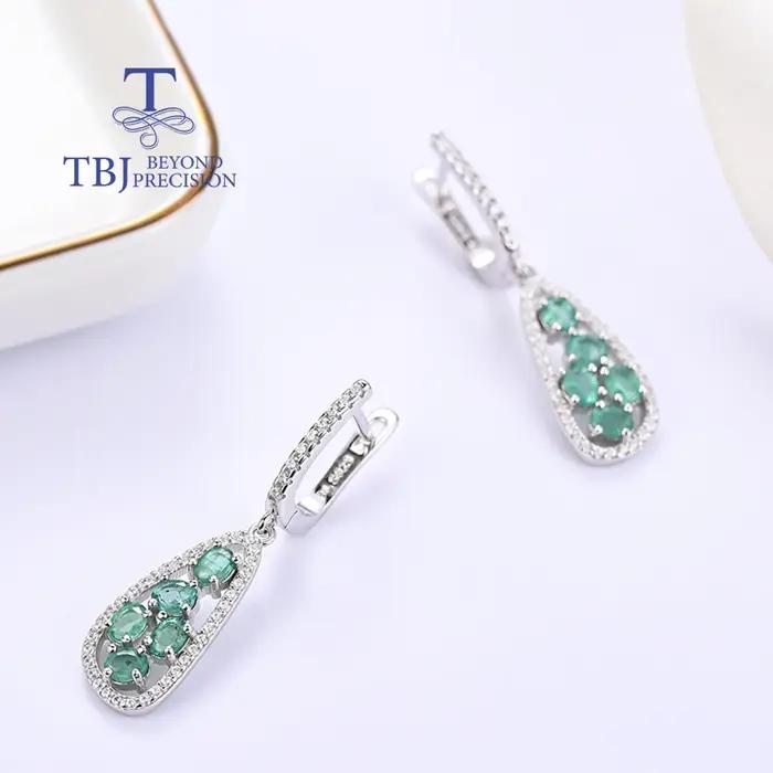 Boucles d'oreilles en argent sterling 925 avec émeraude naturelle et zircon pour femmes, style romantique, idéal pour les soirées et les occasions spéciales