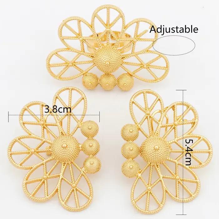 Ensembles de bijoux de dubaï pour femmes, boucles d'oreilles géométriques couleur or, bague ajourée, accessoires de mariage de luxe africains, cadeaux d'anniversaire