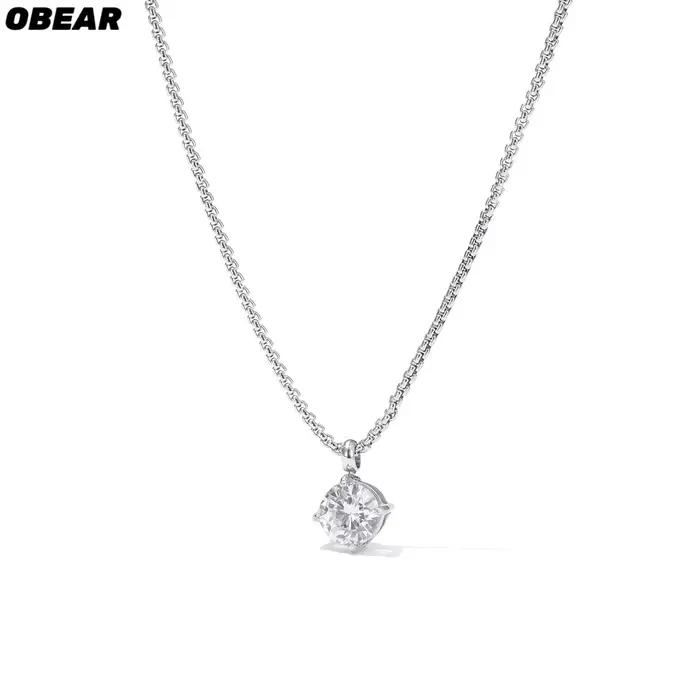 Collier pendentif solitaire en acier inoxydable – Bijoux minimalistes incrustés de cristal doré/argent pour femmes