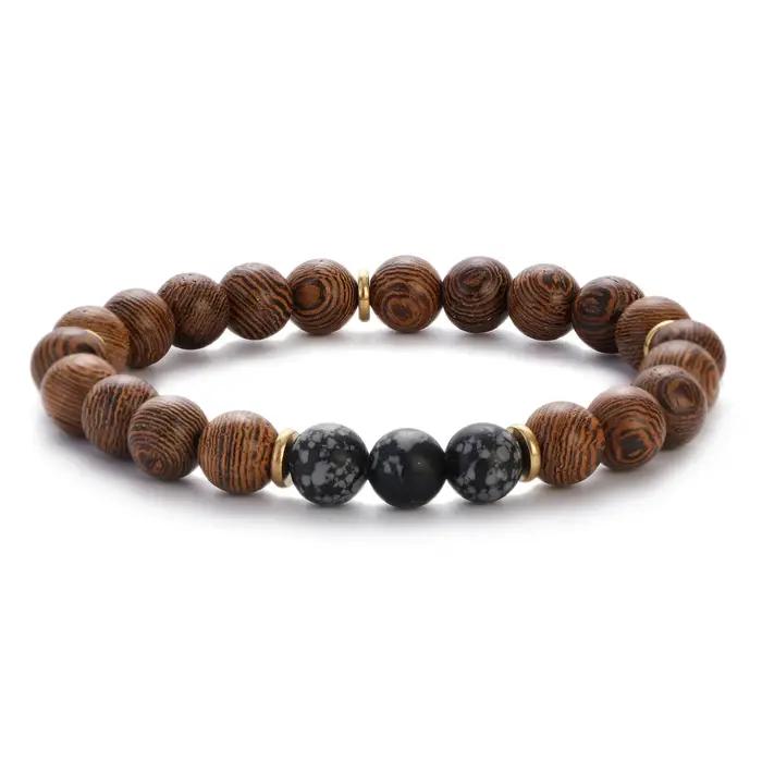 Bracelet ethnique tibétain en bois naturel pour hommes et femmes