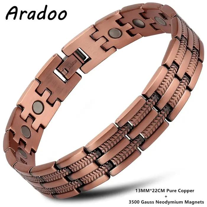 ARADOO-Bracelets magnétiques en cuivre, bracelet 99.9% en cuivre pur avec aimants à double nucléoStr