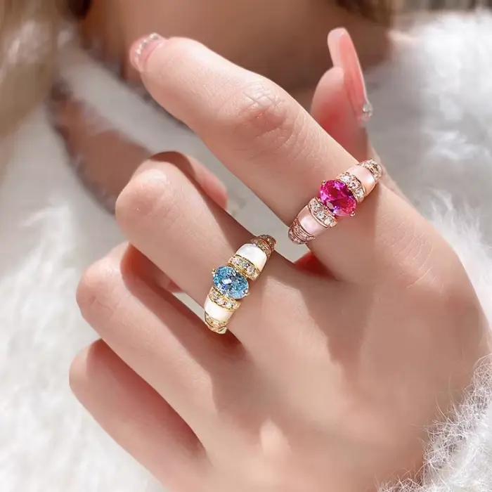 Bague en diamant rose naturel la plus vendue, avec saphir bleu marine et diamants. Accessoires de bijouterie élégants et à la mode pour femmes