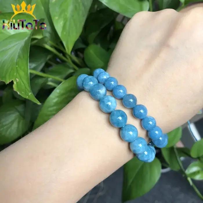 Perles de jade et de calcédoine bleu foncé en pierre naturelle pour la création de bijoux DIY et bracelets à breloques occasions spéciales femmes
