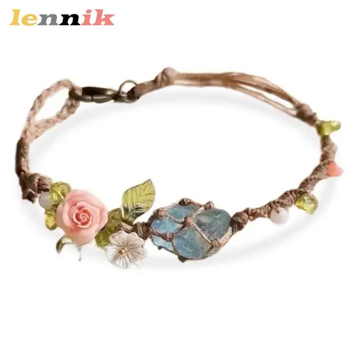 Bracelet en cristal aigue-marine brut