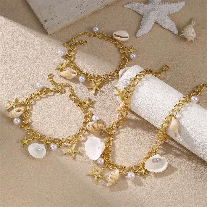 Bracelet de plage et collier de coquillages colorés moderne pour femmes occasions estivales