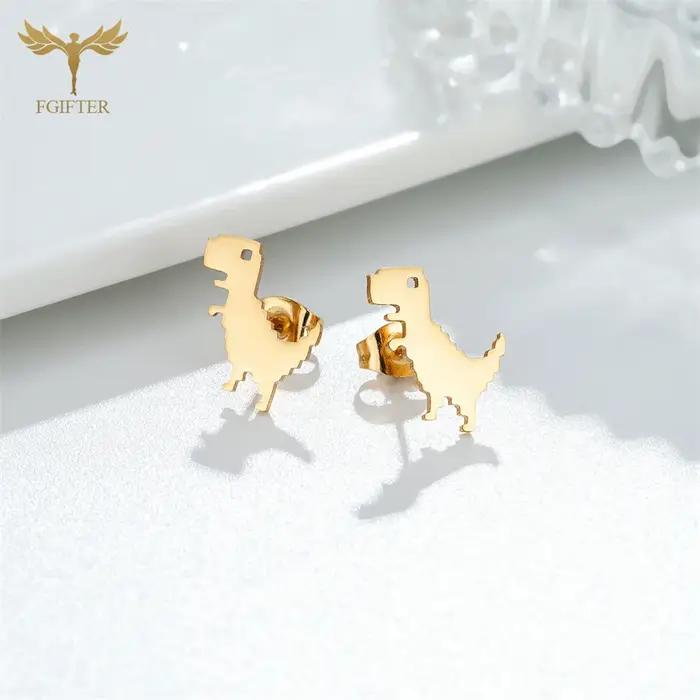Boucles d'oreilles dinosaures dorées en acier inoxydable pour femmes et enfants bijoux mignons accessoires Kawaii Brinco occasions spéciales fantaisie style décontracté sportif