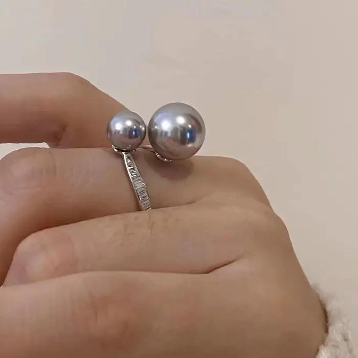 Bague asymétrique de luxe en argent sterling 925 avec perle pour femme
