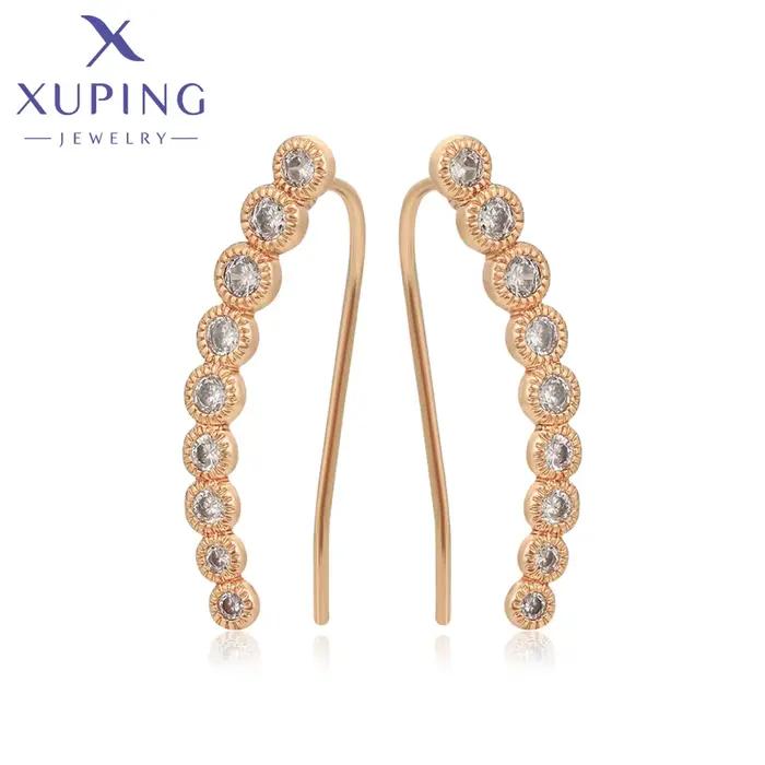 Boucles d'oreilles Huggies Xuping Jewelry, simples et tendance, avec pierre ronde couleur or, pour f