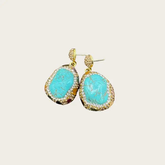 Collier Turquoise brut turc avec incrustation de perles naturelles