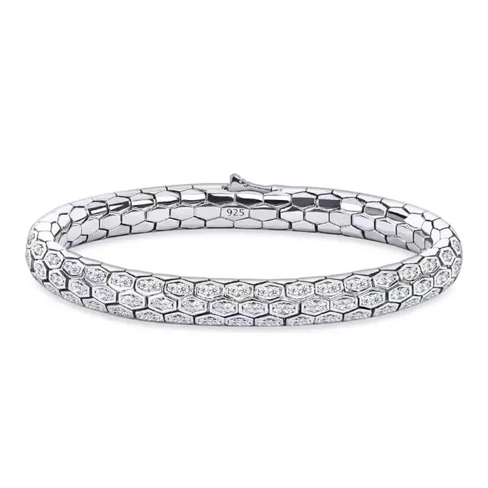Bracelet Serpent Nid d'Abeille Micro-Pavé CZ Saphir Blanc Vert Noir Cristal Zircon Anti-ternissement Bijoux de Soirée pour Elle et Lui