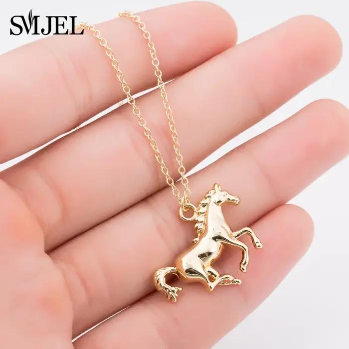 Colliers en métal motif cheval pour femmes et hommes, tendance vintage, pendentif licorne et fer à c