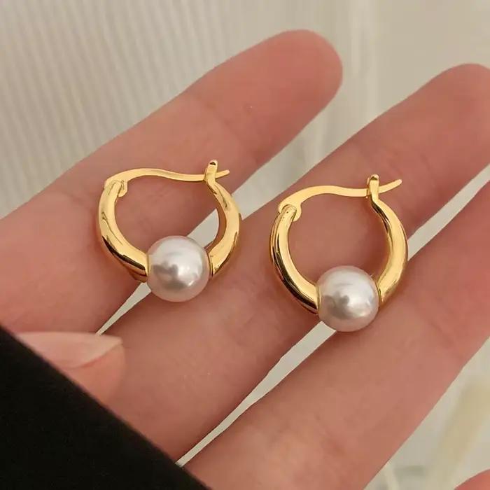 PONYKISS – boucles d'oreilles en perles couleur or pour femmes