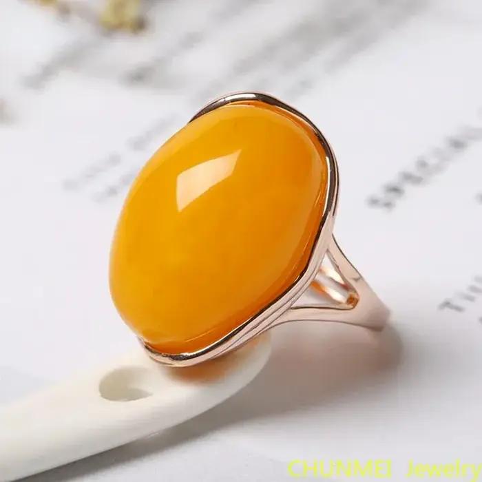 Bague d'ambre de la baltique naturelle réglable pour femmes