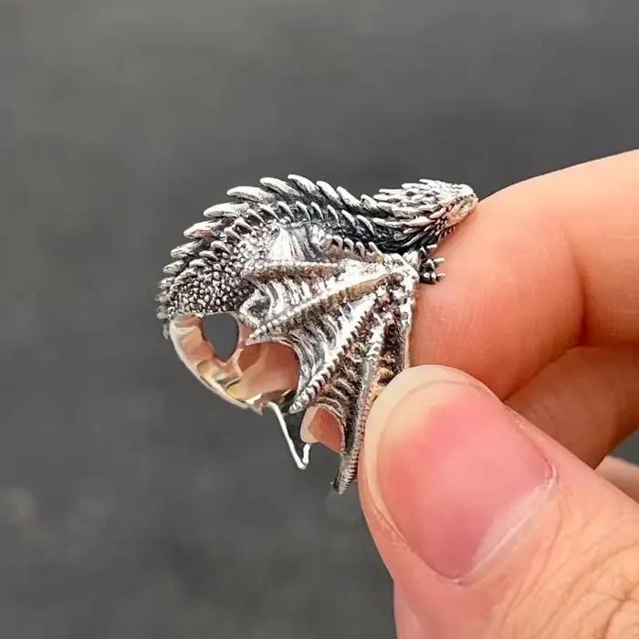 Anneaux de dragon style gothique punk ailes de ptérosaure réglable pour homme occasions spéciales vintage