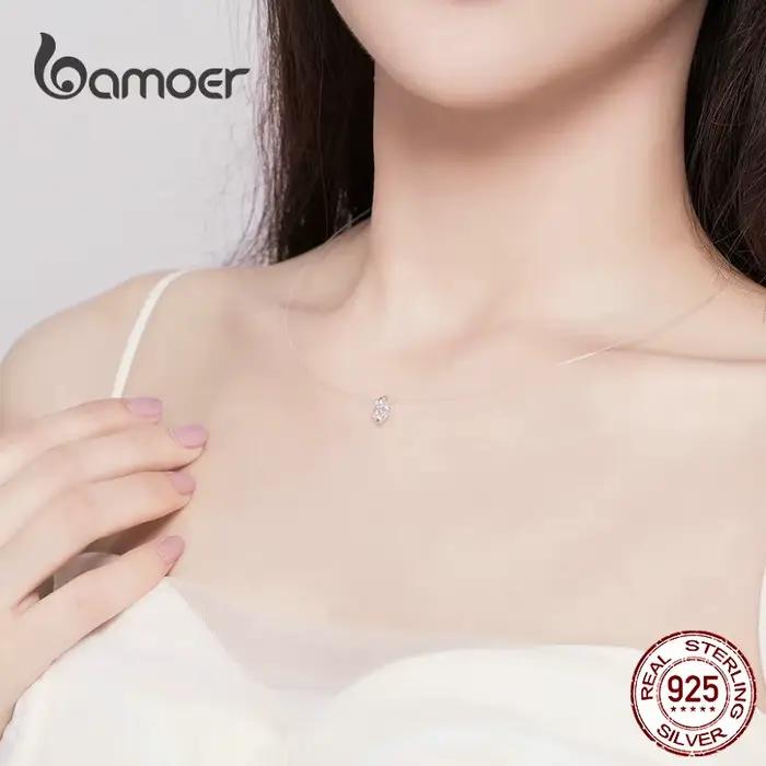 BAMOER argent Invisible chaîne colliers pendentifs strass colliers ras du cou Transparent ligne de pêche Collier Femme SCN332
