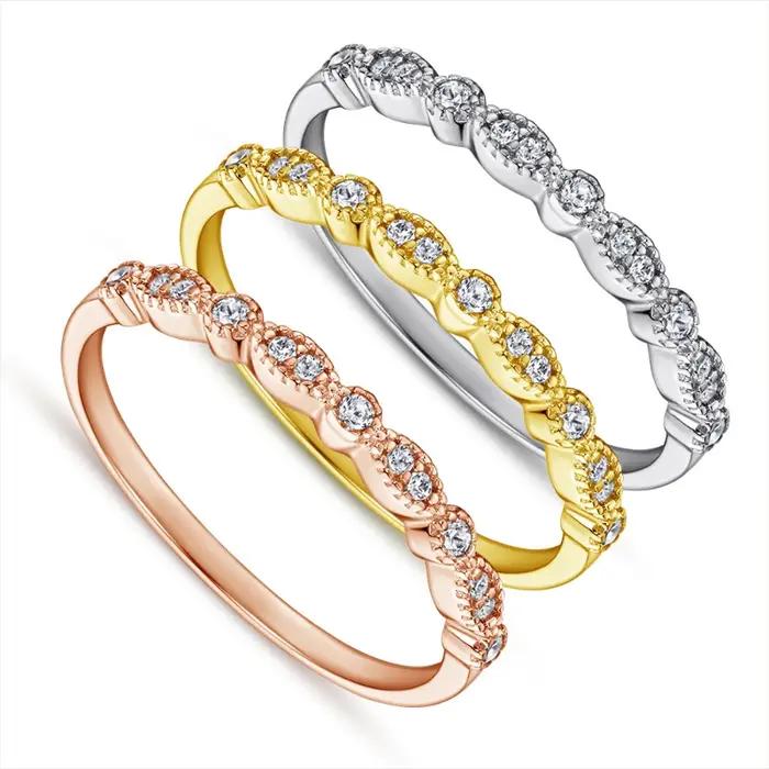 Bagues Géométriques en Argent Sterling 925 Serties de Zircon Blanc Élégantes Pour Femme Occasions Spéciales