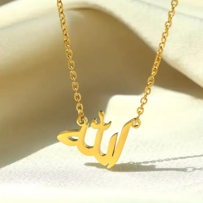 Colliers à la mode avec inscription « Dieu » en arabe pour femmes, bijoux islamiques, collier avec pendentif « Allah » en acier inoxydable, cadeaux