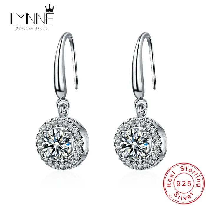 Nouvelle mode Fine 925 en argent Sterling Zircon rond et carré boucles d'oreilles femmes bijoux cadeau cristal luxe pendentif crochet oreille balancent