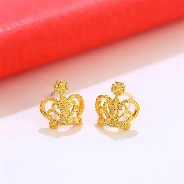 Boucles doreilles en or 24 carats couronne hypoallergeniques accessoire feminin pour femmes occasions speciales