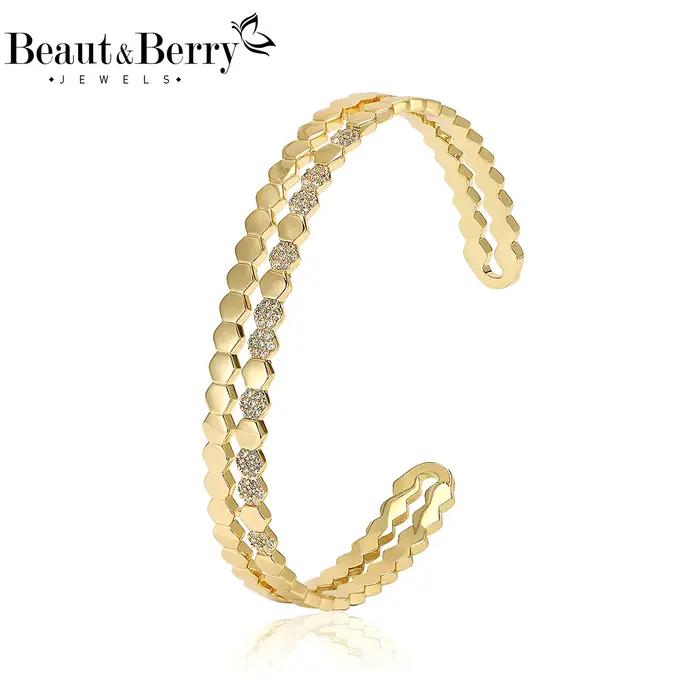Bracelet ouvert en cuivre et zircone de luxe pour femmes unisexe mode décontractée accessoires de fête pour soirées et mariages