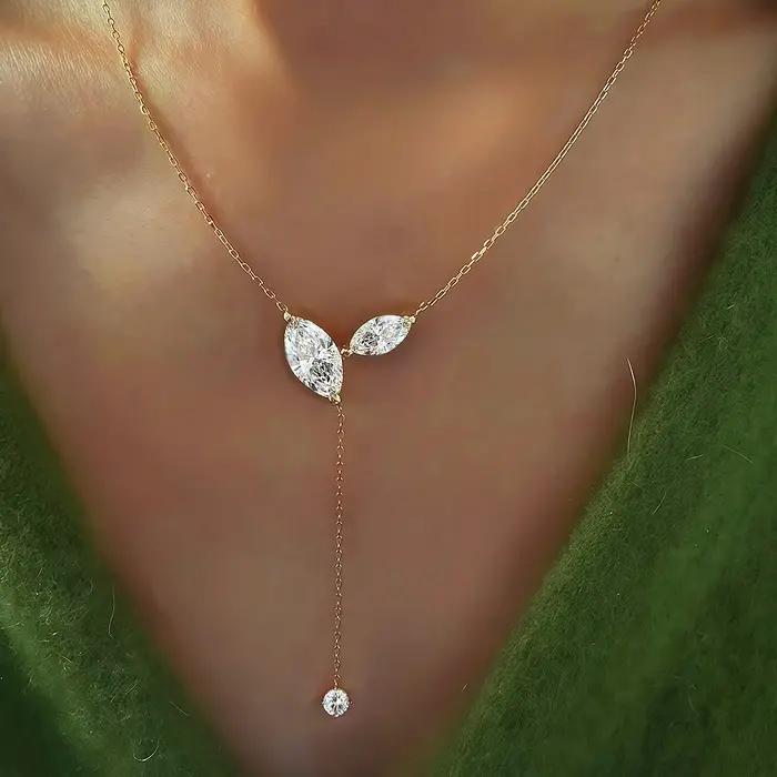 Collier pendentif lariat en moissanite taille marquise certifiée