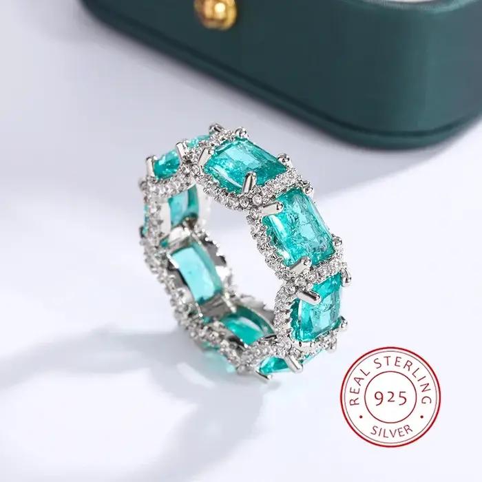 Bijoux haut de gamme industrie lourde incrusté aigue-marine topaze bague dames 925 argent Paraiba ba