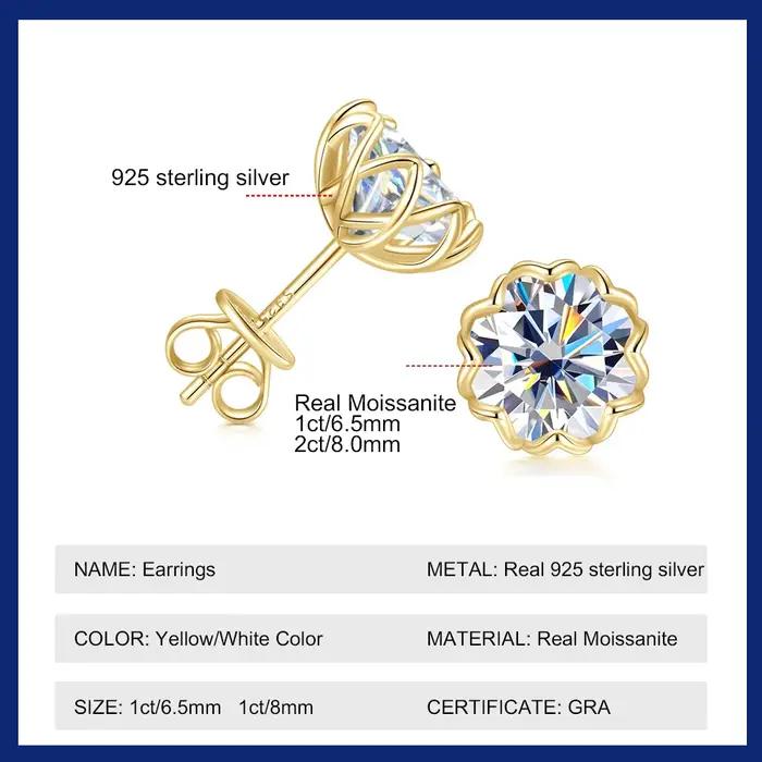 Sweetrain fleur 1CT 2CT Moissanite boucles d'oreilles pour femmes bijoux laboratoire diamant boucle d'oreille S925 argent plaqué or 18 carats Eear goujons