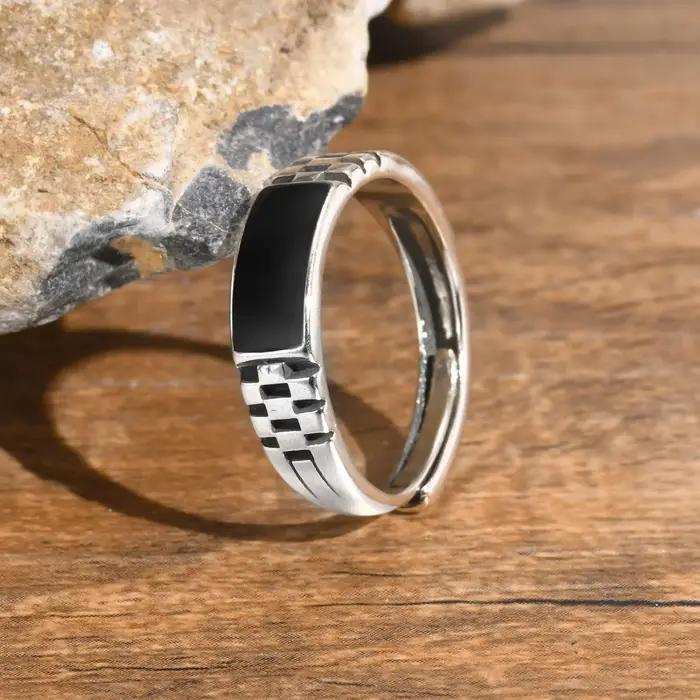 Bague rectangulaire noire pour hommes et garçons