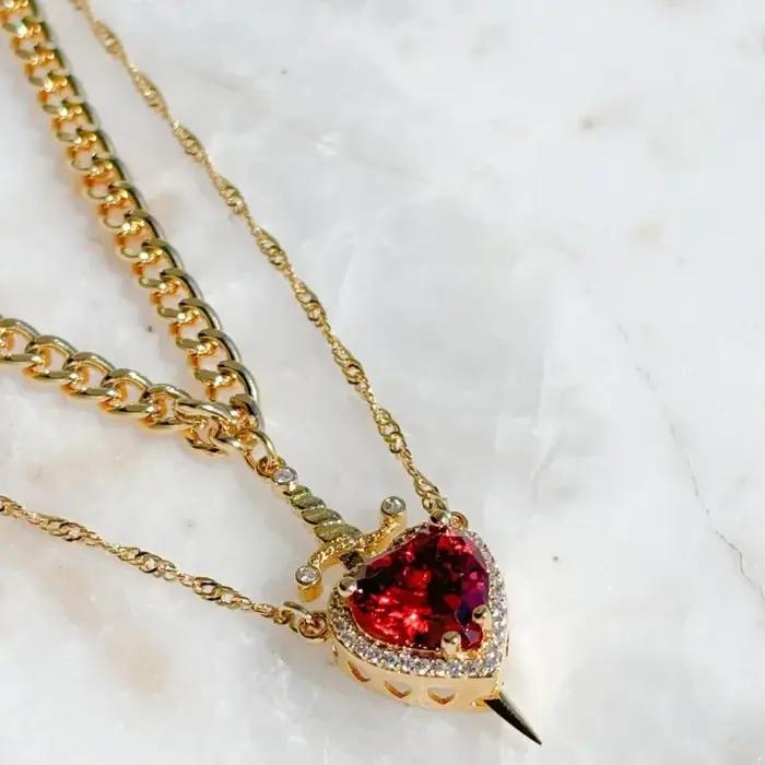 Collier cœur zircone pour femme et épée en acier inoxydable pour homme ensemble bijoux occasions spéciales